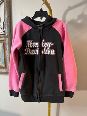 Harley-Davidson Black and Pink Girls' Zip Hoodie EUC 10/12
